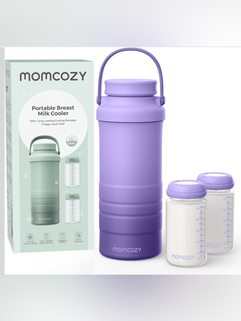MOMCOZY Portable Breast Milk Cooler 22 oz - Purple - Includes Cooling Tube - NWT